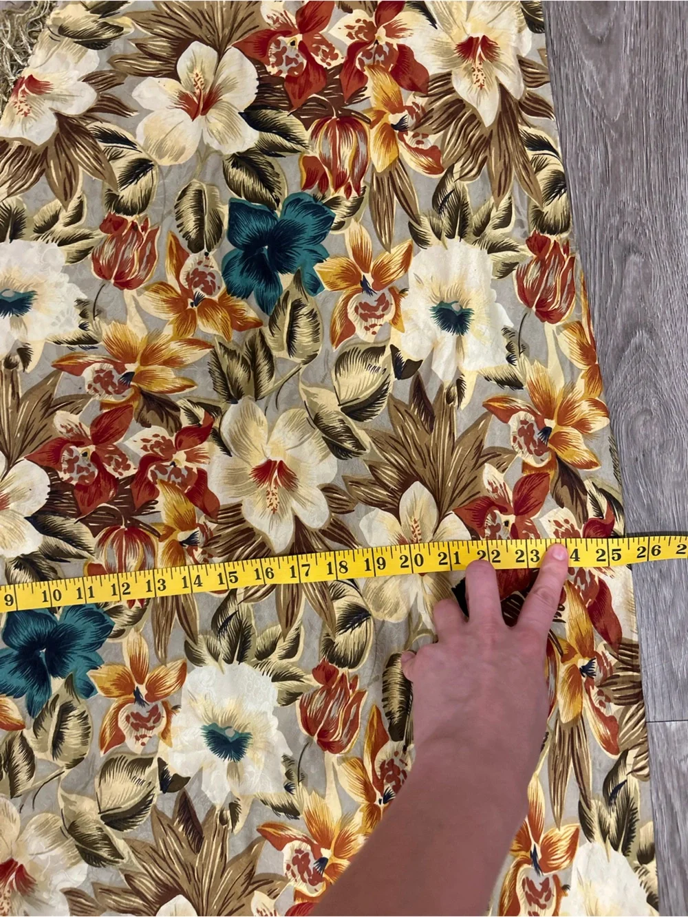Vintage Silk Floral Scarf in Gold, Teal & Rust